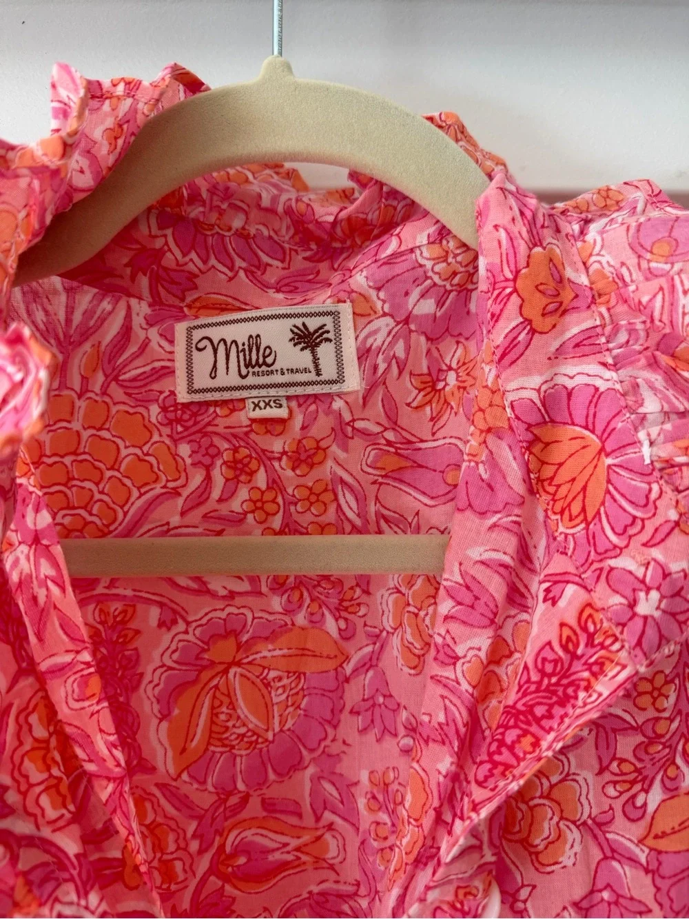 Pink Floral Ruffle Maxi Dress with Tie Waist - Picture 3 of 4
